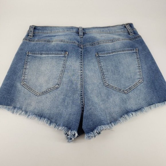 Rewash Brand Junior Sz 10 Distressed Denim Cut-off Shorts Red White Stripe Side - Picture 5 of 9